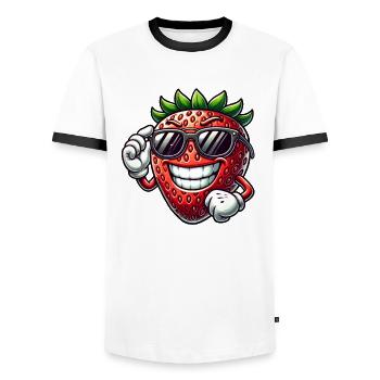 Cool Strawberry Sunglasses Fruity Design - Men's Ringer Shirt - white/black - Front - AI Model Female 172 light (172cm) & AI Model Male 178 dark (178cm)