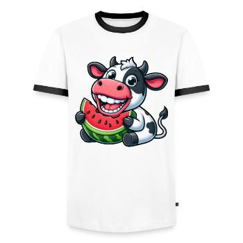 Lustiger Kuh Bulle Stier Wassermelone Sommer - Männer Kontrast-T-Shirt - Weiß/Schwarz - Vorne - AI Model Female 172 light (172cm) & AI Model Male 178 dark (178cm)
