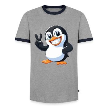 Dessin animé pingouin mignon avec des dents Joie Paix - T-shirt contrasté Homme - gris/marine  - Devant - AI Model Female 172 light (172cm) & AI Model Male 178 light (178cm)