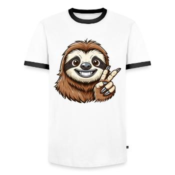 Cute Sloth Teeth Show Joy Cartoon Peace - Men's Ringer Shirt - white/black - Front - AI Model Female 172 light (172cm) & AI Model Male 178 dark (178cm)