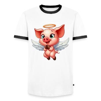 Ange cochon avec des ailes et une auréole - T-shirt contrasté Homme - blanc/noir - Devant - AI Model Female 172 light (172cm) & AI Model Male 178 dark (178cm)