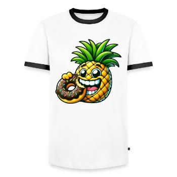 Drôle Ananas Donut Dessin Animé Fruité Sucré Desig - T-shirt contrasté Homme - blanc/noir - Devant - AI Model Female 172 light (172cm) & AI Model Male 178 dark (178cm)