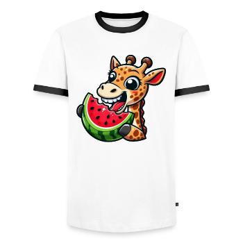 Girafe Cool Melon d’été Pastèque Bande dessinée - T-shirt contrasté Homme - blanc/noir - Devant - AI Model Female 172 light (172cm) & AI Model Male 178 dark (178cm)