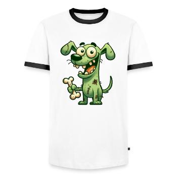 Halloween chien drôle zombie dessin animé - T-shirt contrasté Homme - blanc/noir - Devant - AI Model Female 172 light (172cm) & AI Model Male 178 dark (178cm)