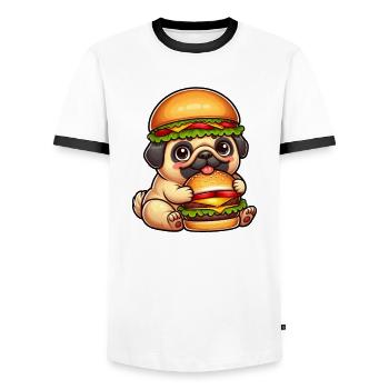 Hund Mops Hamburger Hut skurril Fast - Männer Kontrast-T-Shirt - Weiß/Schwarz - Vorne - AI Model Female 172 light (172cm) & AI Model Male 178 dark (178cm)