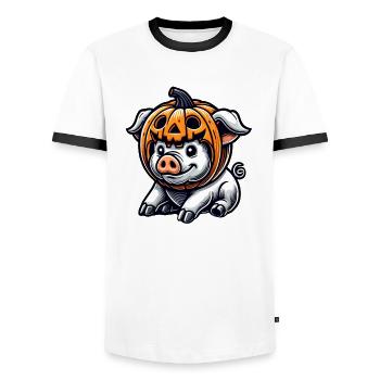 Süßes Halloween Schwein Kürbis Cartoon - Männer Kontrast-T-Shirt - Weiß/Schwarz - Vorne - AI Model Female 172 light (172cm) & AI Model Male 178 dark (178cm)