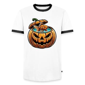 Halloween Fisch Goldfisch Süßwasserfisch Aquarium - Männer Kontrast-T-Shirt - Weiß/Schwarz - Vorne - AI Model Female 172 light (172cm) & AI Model Male 178 dark (178cm)