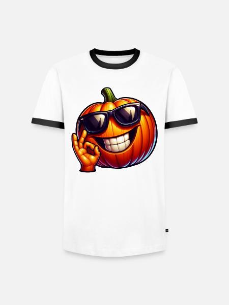 Cool Halloween pumpkin with sunglasses - Men's Ringer Shirt - 