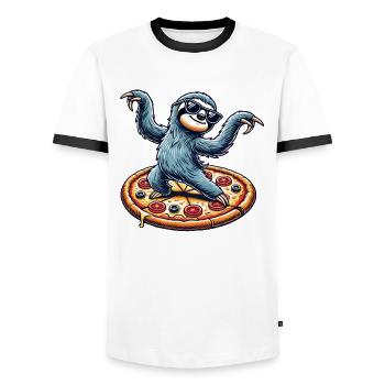 Cool paresseux danse aime pizza Animal paresseux - T-shirt contrasté Homme - blanc/noir - Devant - AI Model Female 172 light (172cm) & AI Model Male 178 dark (178cm)