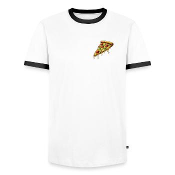Pizza Cartoon Schmelzender Käse Lustiges Pocket - Männer Kontrast-T-Shirt - Weiß/Schwarz - Vorne - AI Model Female 172 light (172cm) & AI Model Male 178 dark (178cm)