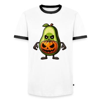 Halloween Avocado Monster Pumpkin Cartoon - Men's Ringer Shirt - white/black - Front - AI Model Female 172 light (172cm) & AI Model Male 178 dark (178cm)