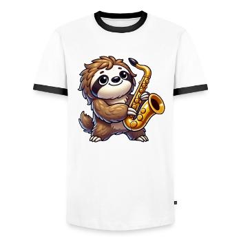 Paresseux Saxophone Saxophoniste Joueur Jazz Musique - T-shirt contrasté Homme - blanc/noir - Devant - AI Model Female 172 light (172cm) & AI Model Male 178 dark (178cm)