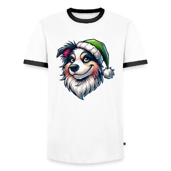 Australischer Schäferhund Weihnachten verschmitzt - Männer Kontrast-T-Shirt - Weiß/Schwarz - Vorne - AI Model Female 172 light (172cm) & AI Model Male 178 dark (178cm)