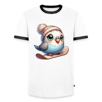 Süßer Wellensittich Snowboarder Cartoon Winterspaß - Männer Kontrast-T-Shirt - Weiß/Schwarz - Vorne - AI Model Female 172 light (172cm) & AI Model Male 178 dark (178cm)