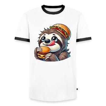 mignon paresseux burger dessin animé restauration rapide - T-shirt contrasté Homme - blanc/noir - Devant - AI Model Female 172 light (172cm) & AI Model Male 178 dark (178cm)