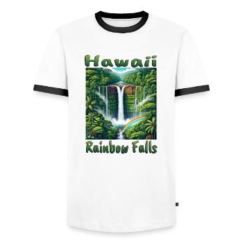 Hawaii rainbow waterfall lush forest - Men's Ringer Shirt - white/black - Front - AI Model Female 172 light (172cm) & AI Model Male 178 dark (178cm)