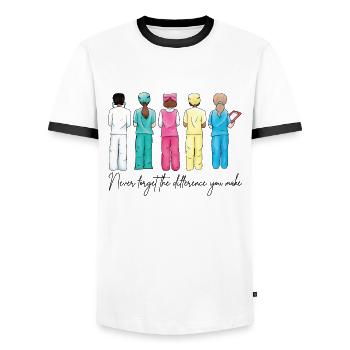 Nurse Team Appreciation Quote - Men's Ringer Shirt - white/black - Front - AI Model Female 172 light (172cm) & AI Model Male 178 dark (178cm)