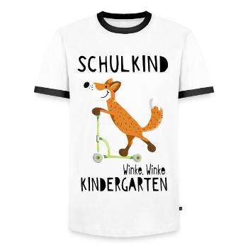 Schulkind und winke Kindergarten - Einschulung - Männer Kontrast-T-Shirt - Weiß/Schwarz - Vorne - AI Model Female 172 light (172cm) & AI Model Male 178 dark (178cm)