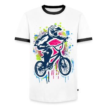 Buntes Bmx Bike | Bmx Fahrrad fahren | Bmx Rad - Männer Kontrast-T-Shirt - Weiß/Schwarz - Vorne - AI Model Female 172 light (172cm) & AI Model Male 178 dark (178cm)