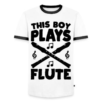 This Boy Plays Flute - Men's Ringer Shirt - white/black - Front - AI Model Female 172 light (172cm) & AI Model Male 178 dark (178cm)