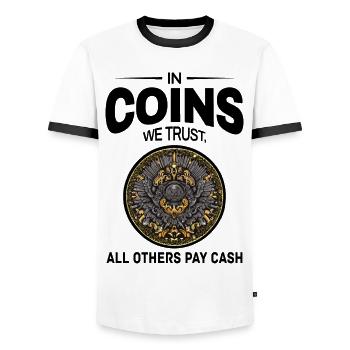 Coin Collecting Collector Numismatic Numismatist - Men's Ringer Shirt - white/black - Front - AI Model Female 172 light (172cm) & AI Model Male 178 dark (178cm)