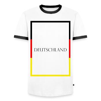Deutschland Germany Statement Schriftzug mit Fahne - Männer Kontrast-T-Shirt - Weiß/Schwarz - Vorne - AI Model Female 172 light (172cm) & AI Model Male 178 dark (178cm)