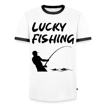 Lucky Fishing - Men's Ringer Shirt - white/black - Front - AI Model Female 172 light (172cm) & AI Model Male 178 dark (178cm)