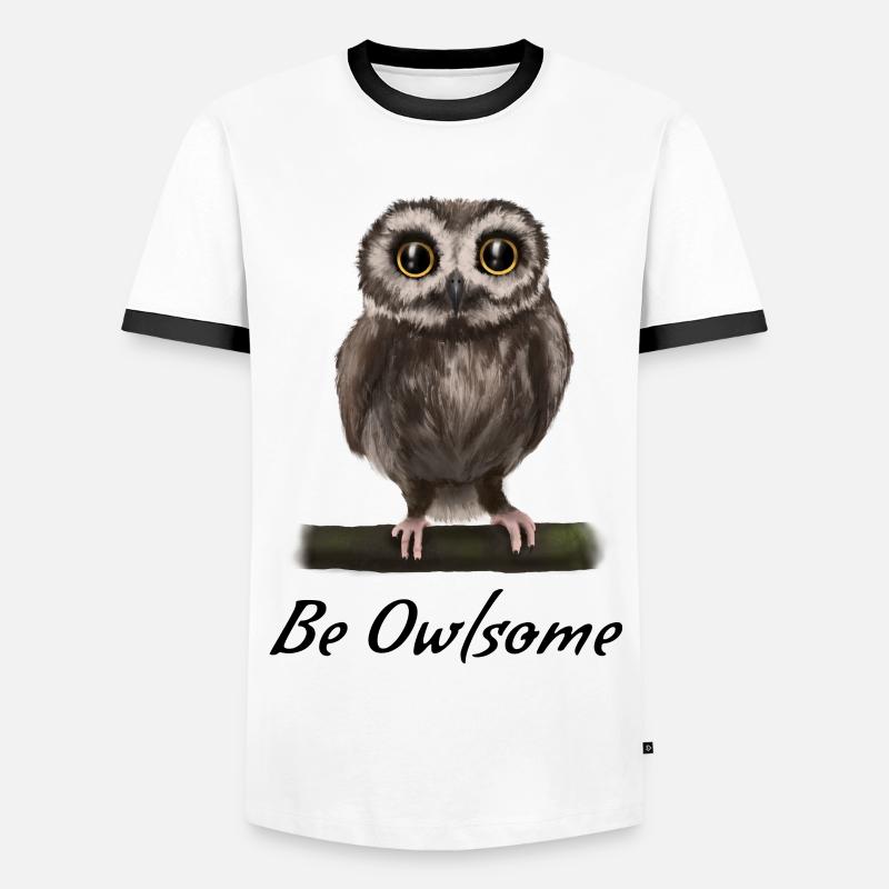 Uhu Eule - besome (awesome) - Männer Kontrast-T-Shirt - Weiß/Schwarz