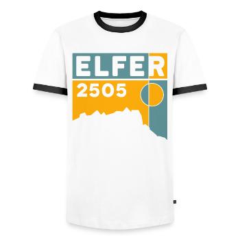 Elfer Berg Randonnée Elferspitze Randonnée Tour de montagne - T-shirt contrasté Homme - blanc/noir - Devant - AI Model Female 172 light (172cm) & AI Model Male 178 dark (178cm)