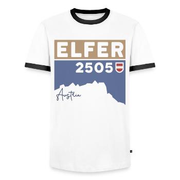 Elfer Berg Randonnée Elferspitze Randonnée Tour de montagne - T-shirt contrasté Homme - blanc/noir - Devant - AI Model Female 172 light (172cm) & AI Model Male 178 dark (178cm)