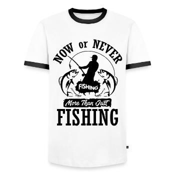 Now or Never Fishing - Men's Ringer Shirt - white/black - Front - AI Model Female 172 light (172cm) & AI Model Male 178 dark (178cm)