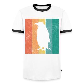 Penguin Penguins Animal Ice South Pole Retro Gift - Men's Ringer Shirt - white/black - Front - AI Model Female 172 light (172cm) & AI Model Male 178 dark (178cm)