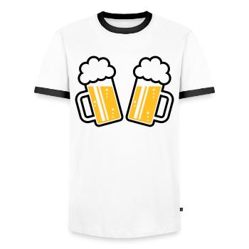 2 German Beer Mugs To Toast! (Ale / 2C) - Men's Ringer Shirt - white/black - Front - AI Model Female 172 light (172cm) & AI Model Male 178 dark (178cm)