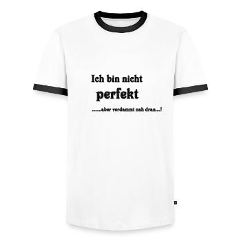 nicht perfekt - Männer Kontrast-T-Shirt - Weiß/Schwarz - Vorne - AI Model Female 172 light (172cm) & AI Model Male 178 dark (178cm)