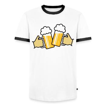 Toasting Beer Steins With Hand! (Ale / Cheers 3C) - Men's Ringer Shirt - white/black - Front - AI Model Female 172 light (172cm) & AI Model Male 178 dark (178cm)