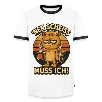 Lustige Katze mit frechem Spruch - Männer Kontrast-T-Shirt - Weiß/Schwarz - Vorne - AI Model Female 172 light (172cm) & AI Model Male 178 dark (178cm)