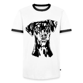 GERMAN PINSCHER Dog Dogs Wilsigns - Men's Ringer Shirt - white/black - Front - AI Model Female 172 light (172cm) & AI Model Male 178 dark (178cm)