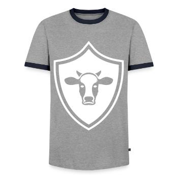 Cow head coat of arms - Men's Ringer Shirt - grey/navy  - Front - AI Model Female 172 light (172cm) & AI Model Male 178 light (178cm)