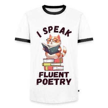 I speak fluent poetry - Men's Ringer Shirt - white/black - Front - AI Model Female 172 light (172cm) & AI Model Male 178 dark (178cm)