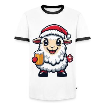 Schaf Weihnachten Bier Lustig - Männer Kontrast-T-Shirt - Weiß/Schwarz - Vorne - AI Model Female 172 light (172cm) & AI Model Male 178 dark (178cm)