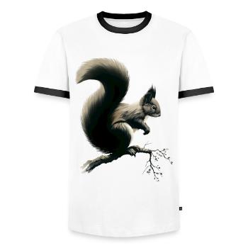 Squirrel on branch - Men's Ringer Shirt - white/black - Front - AI Model Female 172 light (172cm) & AI Model Male 178 dark (178cm)