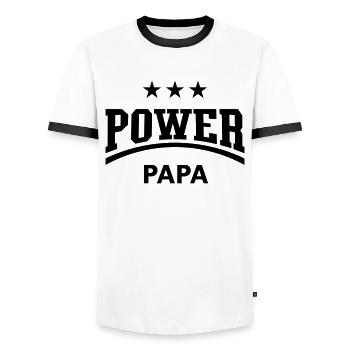 Power Papa (Dad / Daddy / Father's Day / Black - Men's Ringer Shirt - white/black - Front - AI Model Female 172 light (172cm) & AI Model Male 178 dark (178cm)