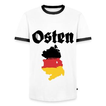 Osten DDR Ostdeutschland - Männer Kontrast-T-Shirt - Weiß/Schwarz - Vorne - AI Model Female 172 light (172cm) & AI Model Male 178 dark (178cm)