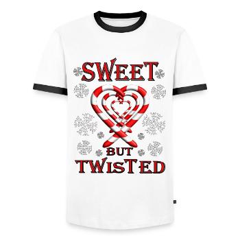 Sweet but Twisted mit Zuckerstange als Herzchen - Männer Kontrast-T-Shirt - Weiß/Schwarz - Vorne - AI Model Female 172 light (172cm) & AI Model Male 178 dark (178cm)