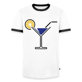 Cocktail Glass / Martini Glass + (Blue) - Men's Ringer Shirt - white/black - Front - AI Model Female 172 light (172cm) & AI Model Male 178 dark (178cm)