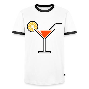 Cocktail Glass / Martini Glass + (Orange) - Men's Ringer Shirt - white/black - Front - AI Model Female 172 light (172cm) & AI Model Male 178 dark (178cm)