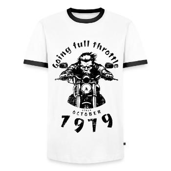 45. Anniversaire Plein régime depuis 10/1979 - T-shirt contrasté Homme - blanc/noir - Devant - AI Model Female 172 light (172cm) & AI Model Male 178 dark (178cm)