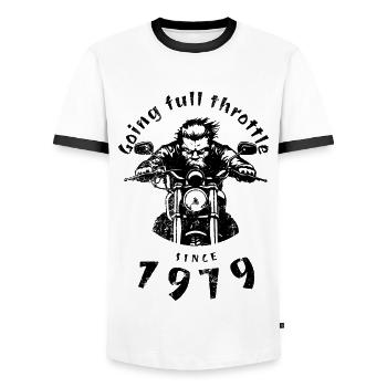 45e anniversaire Plein régime depuis 1979 - T-shirt contrasté Homme - blanc/noir - Devant - AI Model Female 172 light (172cm) & AI Model Male 178 dark (178cm)