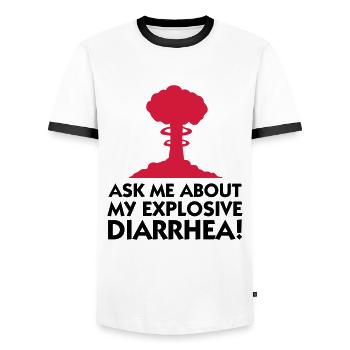 Ask me about my explosive diarrhea! - Men's Ringer Shirt - white/black - Front - AI Model Female 172 light (172cm) & AI Model Male 178 dark (178cm)