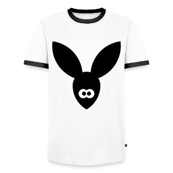Icône lapin / Lièvre / Lièvre / Liebre / Lepre - T-shirt contrasté Homme - blanc/noir - Devant - AI Model Female 172 light (172cm) & AI Model Male 178 dark (178cm)